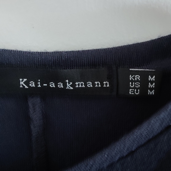 Kai-aakmann Navy Knit Tunic Dress Asymmetrical Shoulder Size M | Korean Designer - Picture 3 of 4